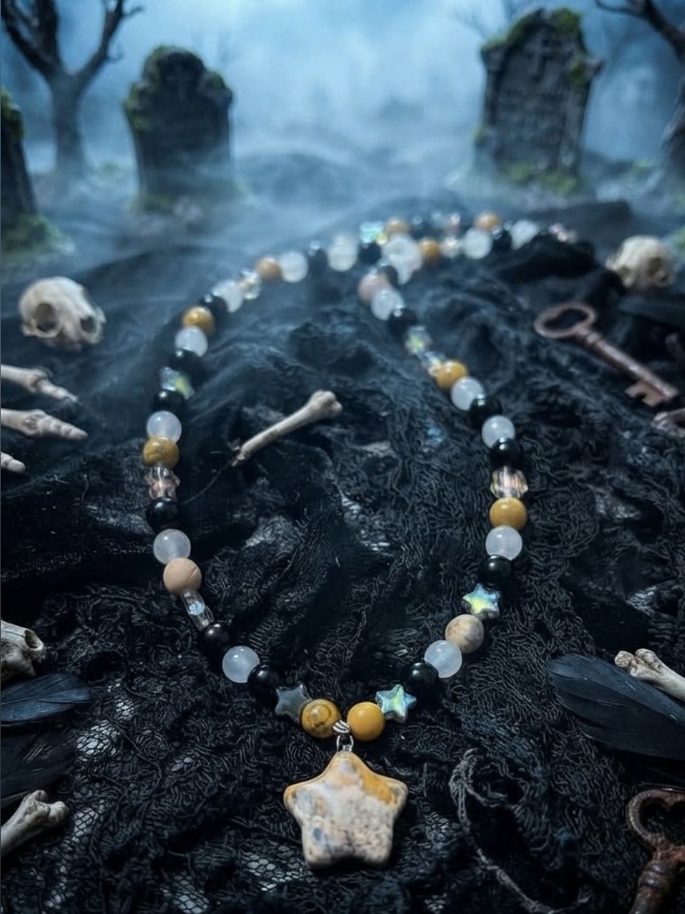Jack-o'-Lantern's & Ghosts Necklace (Mookaite, Moonstone, Yellow Crazy Lace)